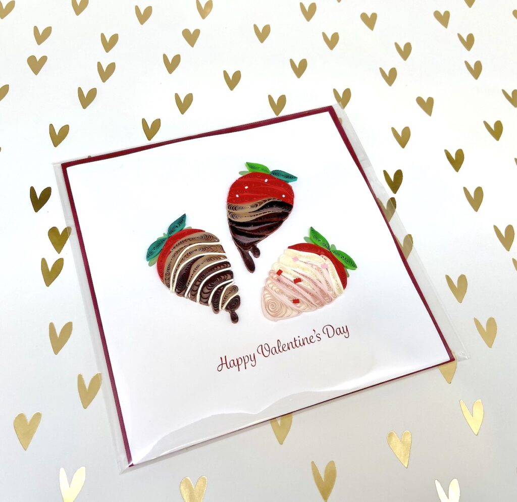 Valentine’s Day 3D Quilled Greeting Card – Chocolate Covered Strawberries