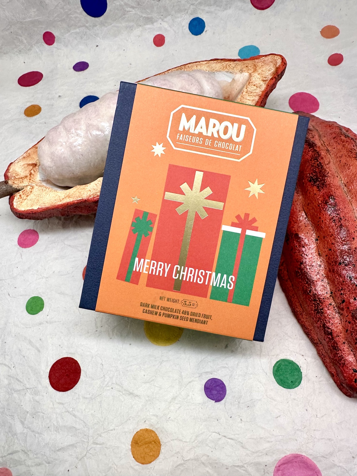 Marou Merry Christmas – Dried Fruits Cashew & Pumpkin Seed Mendiants 48% Milk Chocolate