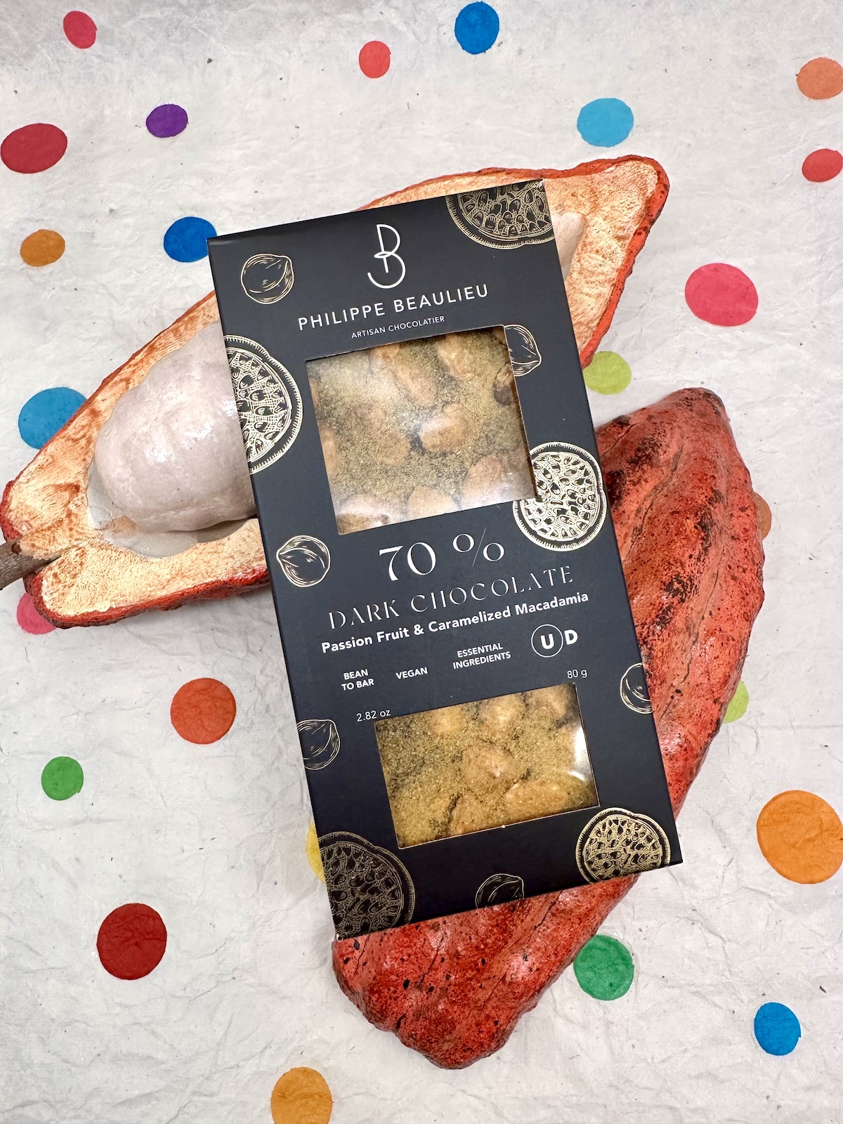 Philippe Beaulieu Passion Fruit & Caramelized Macadamia Dark Chocolate 70%